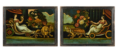 Lot 250 - A pair of Regency reverse glass mezzotints of Pomona and Flora