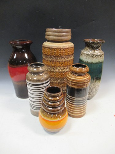Lot 75 - Six West German Pottery Vases of various shape,...
