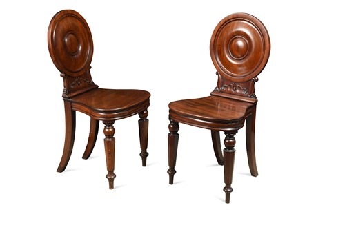 Lot 467 - A pair of William IV mahogany hall chairs