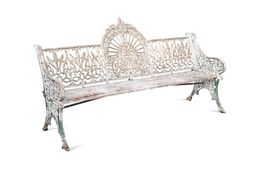 Lot 588 - A Coalbrookdale style cast iron 'Peacock' garden seat, late 19th century