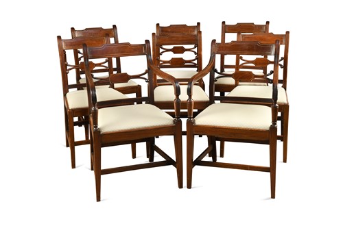 Lot 501 - A set of eight Regency mahogany and brass line inlaid dining chairs
