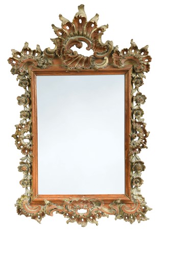 Lot 306 - A Continental Rococo carved and part silvered wall mirror, late 18th/early 19th century