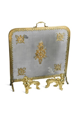 Lot 539 - A brass mounted mesh fire guard, late 19th century