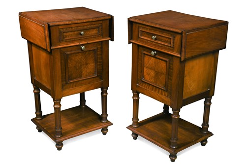 Lot 537 - A pair of French mahogany bedside cabinets, 20th century