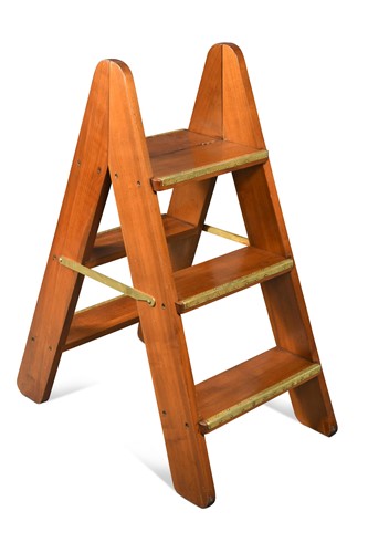 Lot 532 - A set of brass and fruitwood folding library steps, 20th century