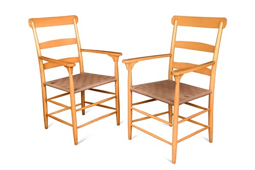 Lot 194 - A pair of Scandinavian open armchairs with woven seats