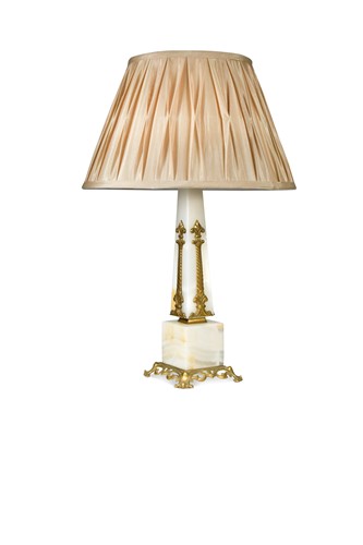 Lot 457 - A brass-mounted neoclassical white onyx table lamp