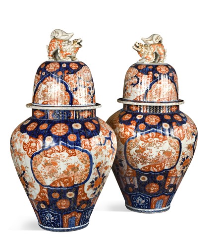 Lot 112 - A large pair of Imari baluster vases, late 19th century
