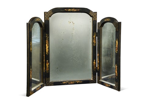 Lot 346 - A black and gilt japanned three-fold mirror, early 20th century