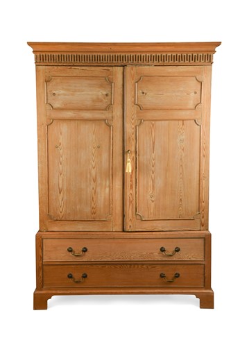 Lot 321 - A George III style pine wardrobe, 20th century