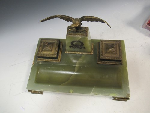 Lot 37 - An Empire style onyx and gilt brass inkwell...