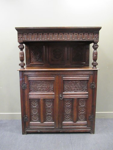 Lot 435 - A carved oak court cupboard, 19th century, 189...