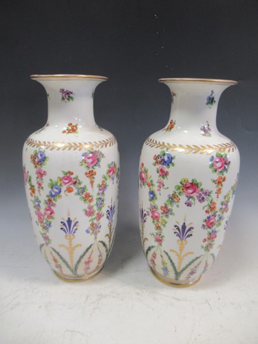 Lot 14 - A pair of Dresden vases, decorated with...