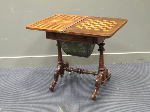 Lot 463 - A Victorian walnut inlaid fold over games...