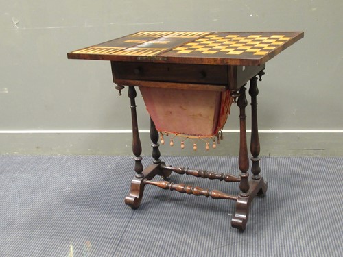Lot 464 - A 19th century inlaid rosewood games table,...