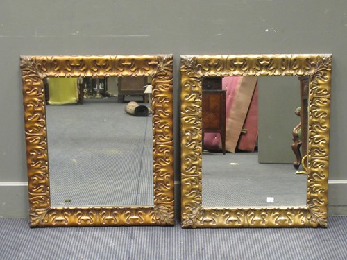 Lot 520 - A pair of gilt framed rectangular wall mirrors,...