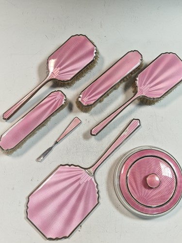 Lot 193 - A 7 piece silver and enamel dressing table set,...