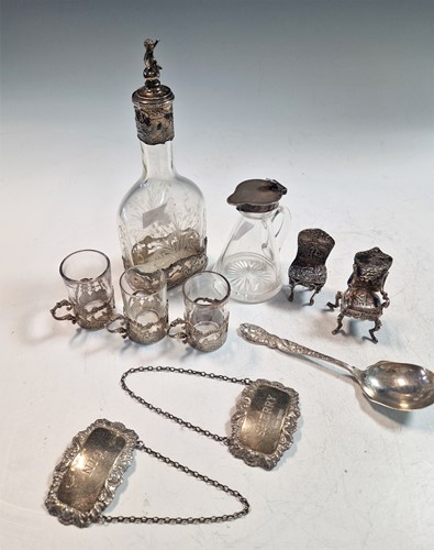 Lot 192 - A Dutch silver liqueur decanter with three...