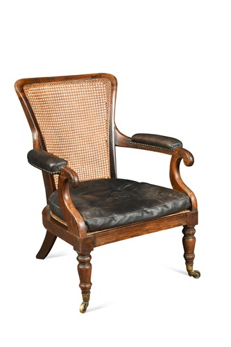 Lot 379 - A William IV caned rosewood library armchair
