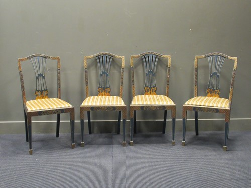 Lot 495 - Set of four blue painted and chinoiserie...