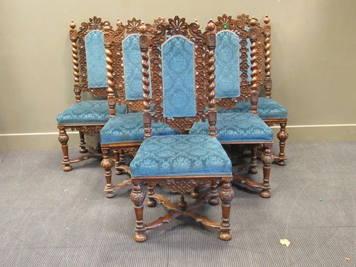 Lot 583 - Set of six 19th century walnut dining chairs...