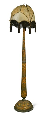 Lot 485 - An Indian Kashmiri decorated wood standard lamp, early 20th century