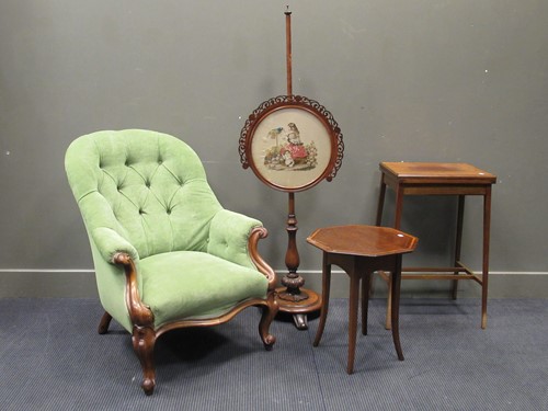 Lot 514 - A Victorian walnut button back armchair 88 x...