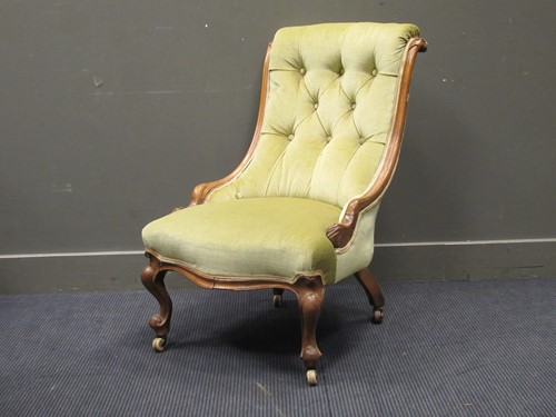 Lot 442 - A Victorian walnut button back slipper chair...
