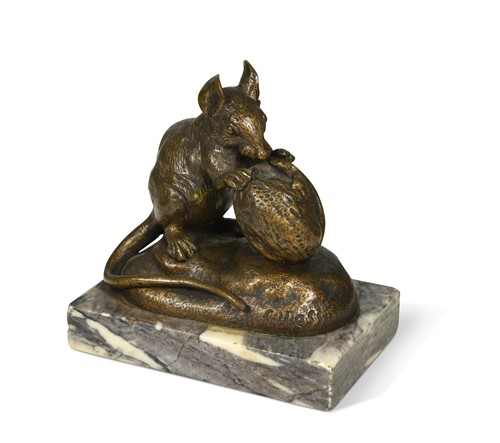 Lot 407 - After Clovis Edmund Masson (1838-1913), a bronze study of a mouse gnawing a walnut