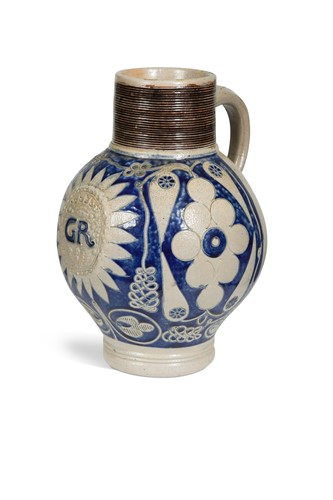 Lot 235 - A German Westerwald stoneware jug, 18th century