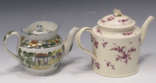Lot 1 - A Leeds creamware teapot and cover, decorated...