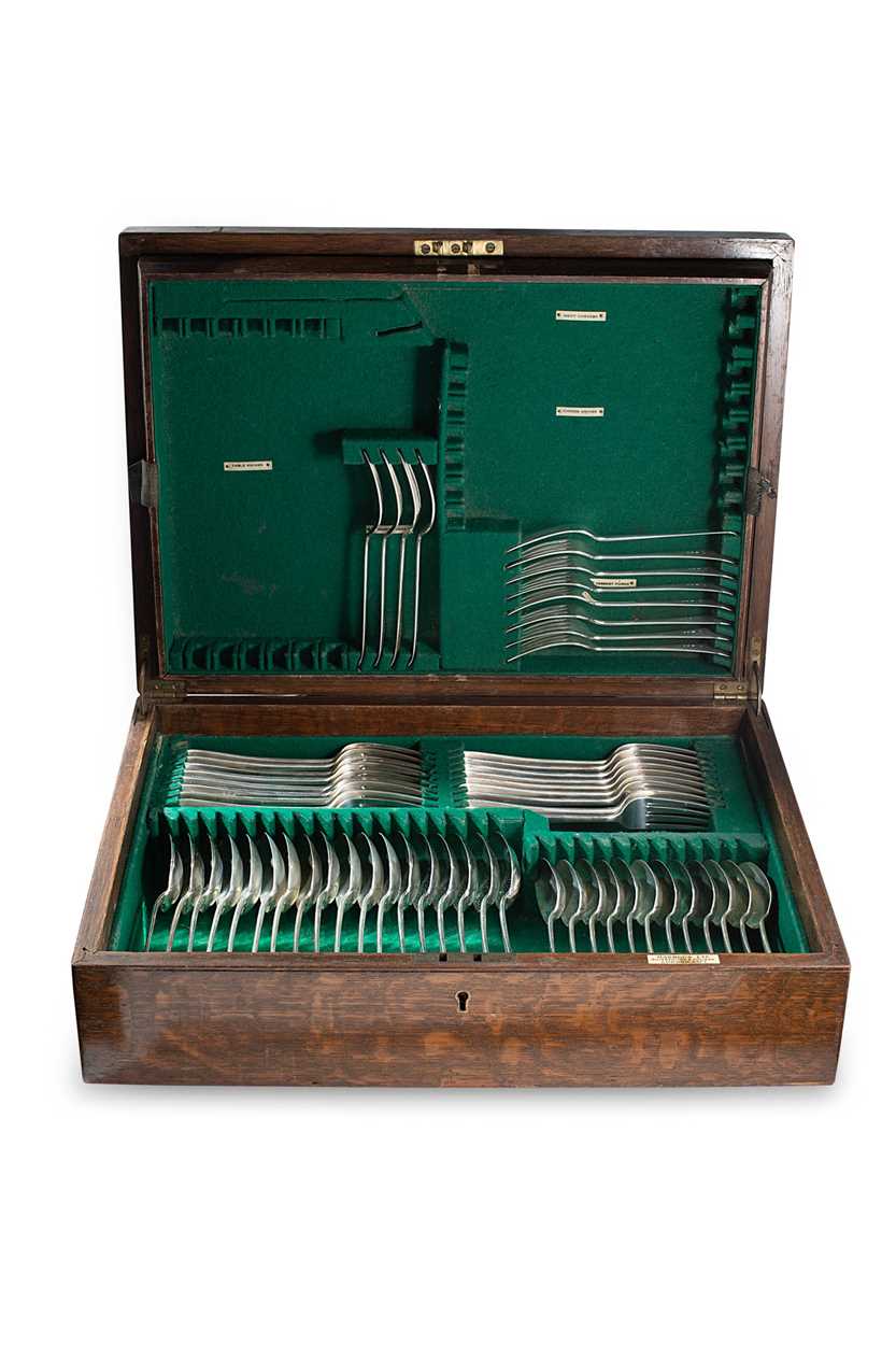 Lot 620 - A canteen containing a 59-piece set of George V silver flatware with 1 addition