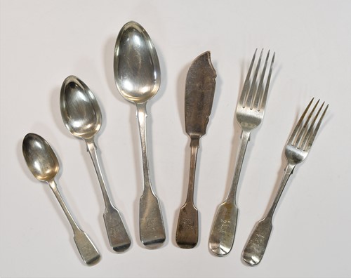 Lot 572 - A 49-piece harlequin set of Victorian silver flatware with 2 additions