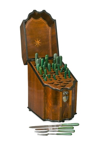 Lot 386 - A George III mahogany knife box, circa 1800