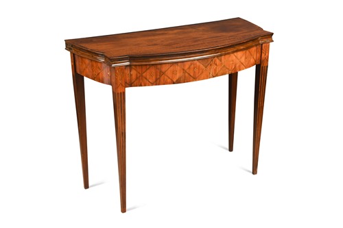 Lot 439 - A George III fiddle-back mahogany and satinwood serpentine card table