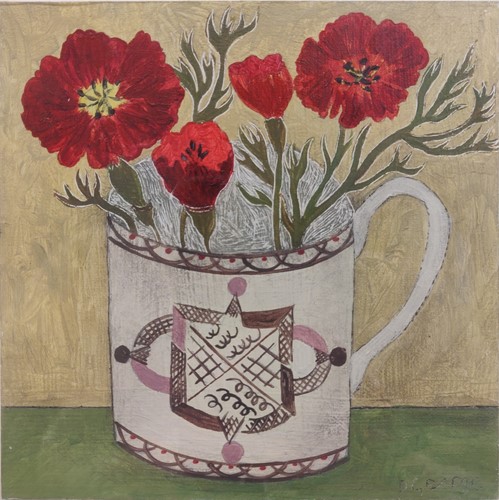 Lot 261 - Debbie George, Still life of poppies in a mug...