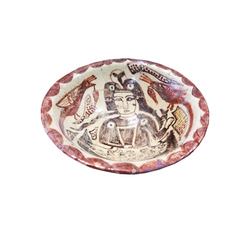 Lot 747 - A Kashan polychrome pottery bowl, probably 13th/14th century