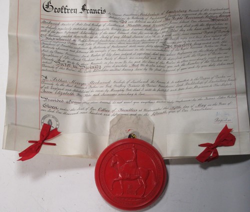 Lot 87 - A Royal Commission on vellum and wax seal, by...