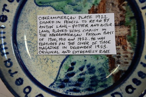 Lot 46 - Anton Lang (1875-1938), an Oberammergau pottery plate, 1922