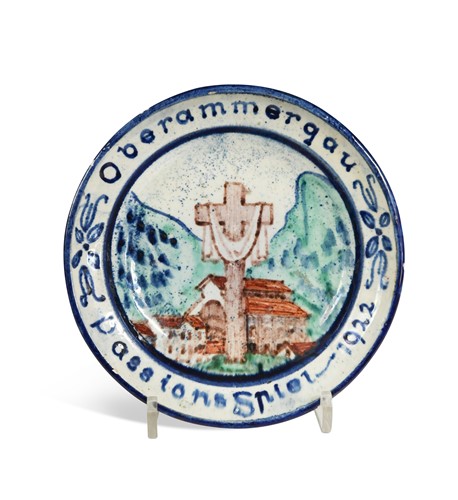 Lot 46 - Anton Lang (1875-1938), an Oberammergau pottery plate, 1922