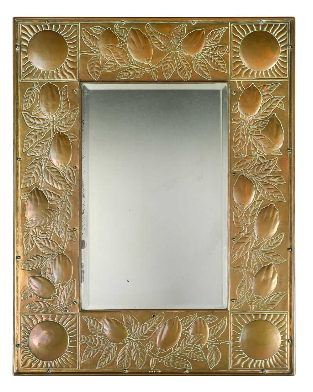 Lot 152 - A Keswick School of Industrial Arts brass framed wall mirror