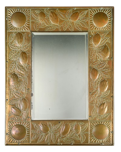 Lot 152 - A Keswick School of Industrial Arts brass framed wall mirror