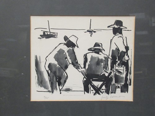 Lot 277 - Josef Herman figures by a harbour signed...