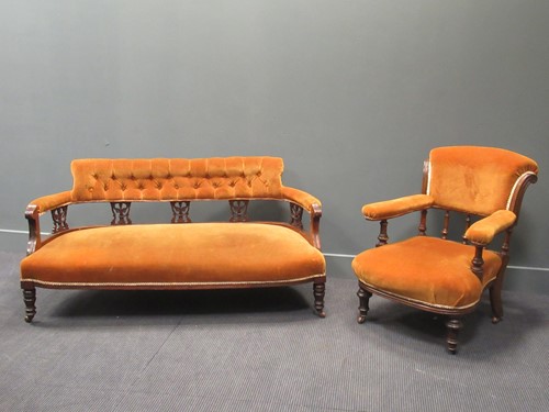 Lot 424 - A late Victorian dralon-covered parlour settee...