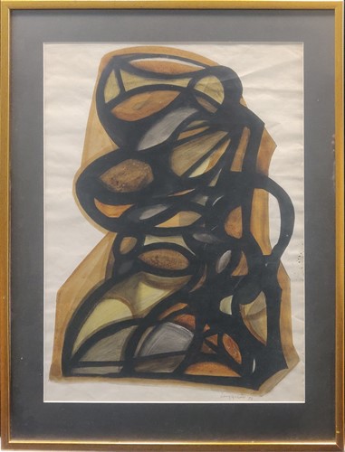 Lot 228 - Abstract in Brown and Gold signed indistinctly...