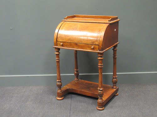 Lot 463 - A Victorian walnut cylinder front small desk,...