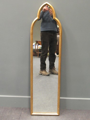 Lot 489 - A giltwood gothic style mirror, 124 x 33cm