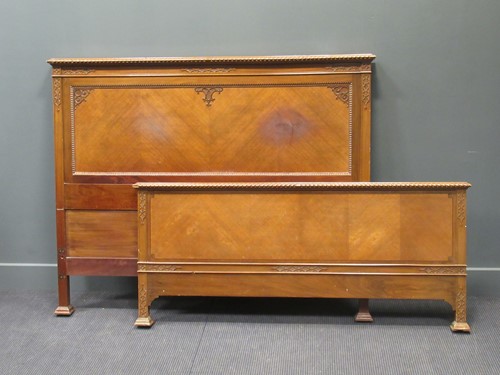 Lot 403 - A blind-fret carved mahogany bed head and tail,...