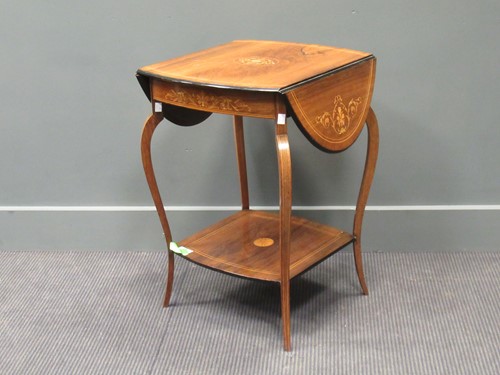 Lot 486 - An Edwardian inlaid walnut drop leaf...