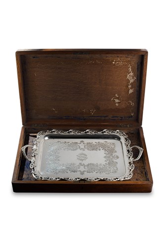 Lot 597 - An Edward VII silver two handled tray in a fitted wooden case